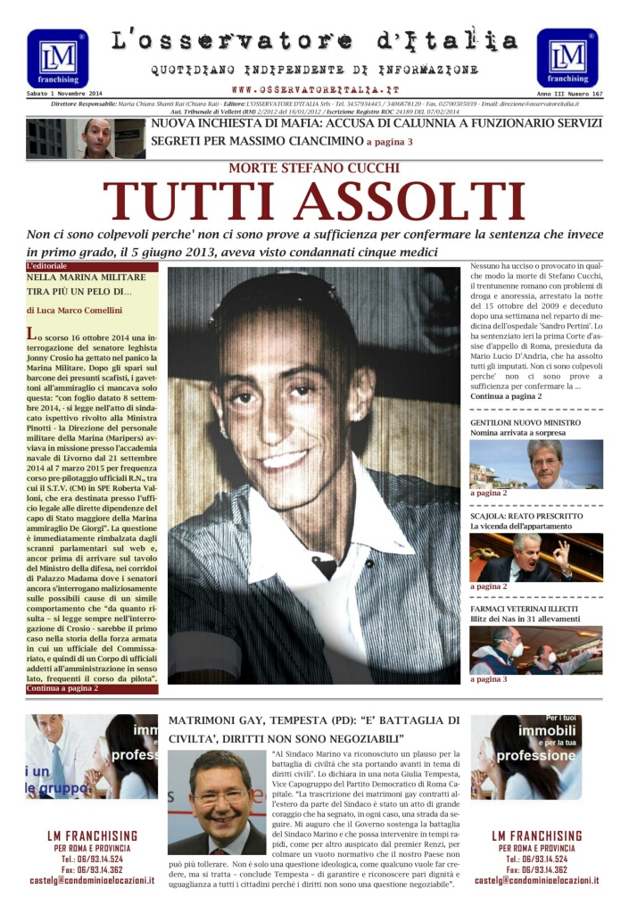 L'osservatore d'Italia edizione del 1 Novembre 2014